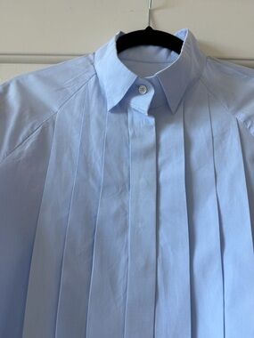 Weekend Max Mara Pale Blue Pleated Button-Up Blouse
